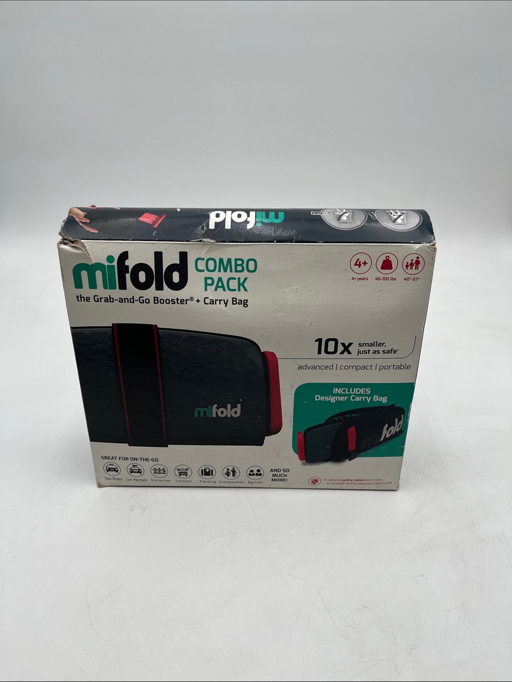 Mifold Grab and Go Portable Compact Car Seat Gray with Carry Bag New NIB